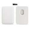White MagSafe leather card wallet shown in two views, displaying the front and back design.
