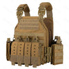Tan tactical plate carrier vest with adjustable molle system and padded armor