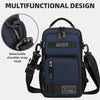 A dark blue multifunctional chest bag with detachable shoulder strap hook and multiple compartments.