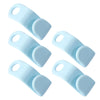Light blue multi-hook wardrobe organizer with plastic hooks shown from above