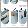 Insulated lunch tote bag in light blue showing various features like a smooth zipper, decorative line embellishment, and func