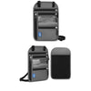 A gray RFID-blocking travel neck wallet with an adjustable strap shown in two views.