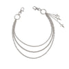 Silver punk star chain belt featuring multiple strands and pearl accents.