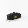 Black Carry Tools storage tote made of durable Oxford fabric, shown from the side.
