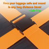 Close-up of black luggage identification straps on an orange fabric background.
