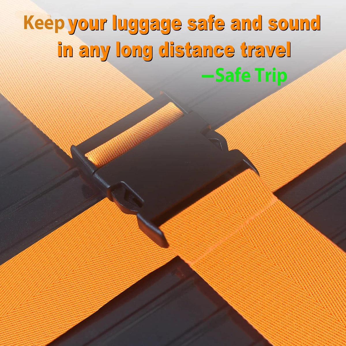 Close-up of black luggage identification straps on an orange fabric background.