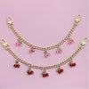 Gold chain necklace with pink and red gemstone pendants for bags and clothing
