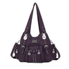 A dark purple vintage PU leather hobo shoulder bag with silver hardware.
