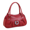 Clutch de noche de cuero rojo intenso con lazo y cierre de solapa.