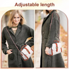 A woman models a gray coat with a white bag featuring adjustable strap conversion for mini bags.