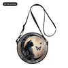 A black cartoon cat round crossbody bag with a detailed silhouette design.