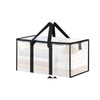 Clear heavy duty storage bin with a black fabric lid and carrying handles
