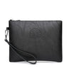 Black elegant PU leather men's clutch wallet with a silver chain attached