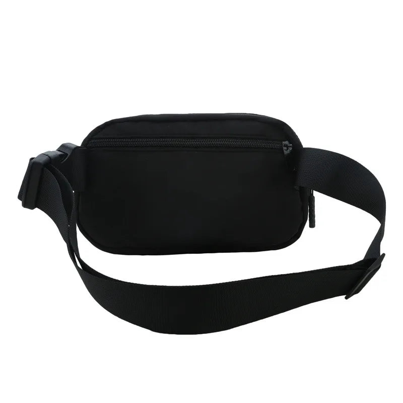 Black waist bag or fanny pack with a black strap shown from the side.