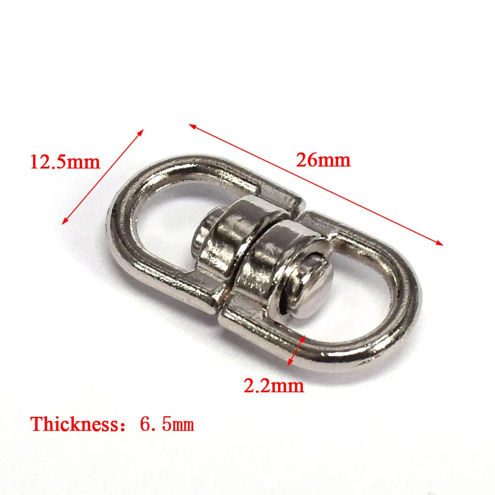 Silver swivel keychain hook with a clasp, measuring 12.5mm wide and 26mm long.