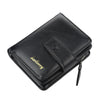 Black PU leather men's card holder wallet with gold lettering and a leather strap detail