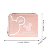 A pink Hello Disney Mickey Mouse cartoon mini zipper coin purse with a glitter finish.