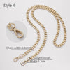 A close-up view of a gold chain strap for handbags and crossbody bags, showing the chain width and length.