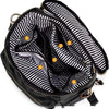 Black striped large capacity diaper bag backpack for women shown open