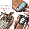 A brown PU leather key organizer wallet showing capacity for one card and six keys.