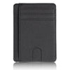 A black slim PU leather card holder wallet shown from the front.
