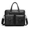 Black men's PU leather business briefcase bag with a handle and zippered compartments