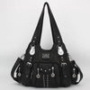 Black vintage PU leather hobo shoulder bag with silver hardware