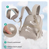 A beige collapsible laptop backpack demonstrating cloud-cushioned and airflow back panel features.