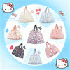 A collection of cute, reusable fabric shopping bags in various floral patterns and colors.