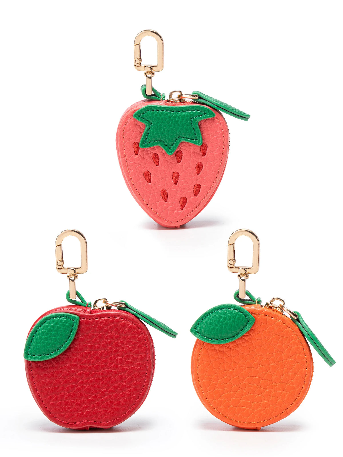 Red cherry fruit shape coin purse keychain with gold hardware