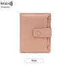 A light pink RFID blocking bi-fold card holder wallet.