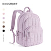 A light purple quilted casual backpack with a purple strap and multiple pockets.