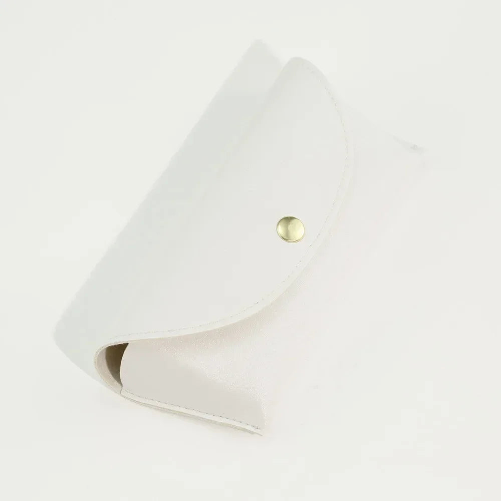 White PU leather hard shell sunglasses case shown from the side.