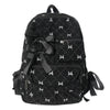 Black corduroy bow print backpack for women