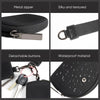 A black dual zip keychain wallet wristlet showing metal zipper, silky texture, detachable buttons, and waterproof material.