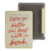 A vintage library card with handwritten text on a light beige background is shown next to its magnetic detachable cover.