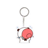 A cute cartoon panda face charm with a pink circle on its cheek, attached to a silver keyring.
