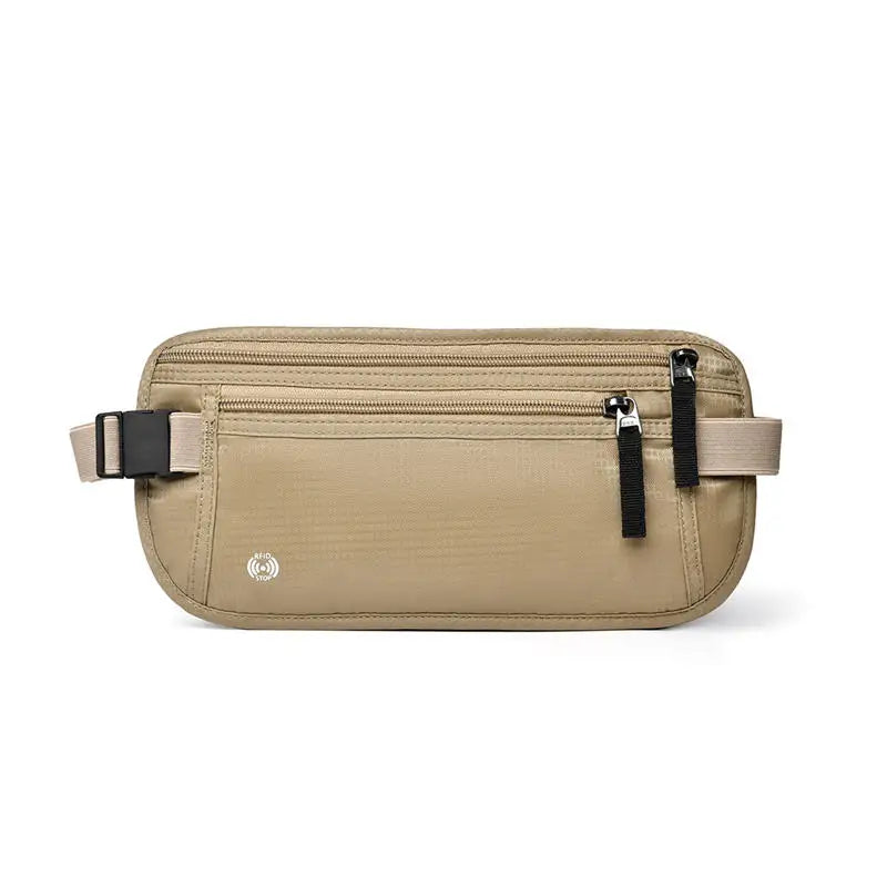 Bolsa para dinero con bloqueo RFID delgado color bronce y cierres magnéticos negros.