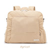 A beige soft corduroy diaper backpack designed for mothers.