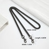 A black metal chain strap with a 0.9cm width and 4.8cm length is shown against a white background.