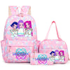 Pink backpack set featuring characters from Hunter x/Y and stars