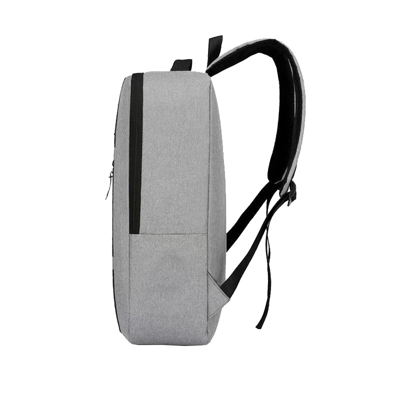 A gray durable laptop backpack with black straps and a zippered compartment.