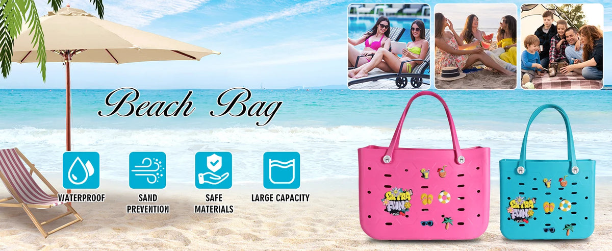 Sac de plage imperméable rose et bleu avec plusieurs compartiments pour les affaires de plage