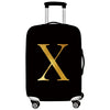 Black thick elastic luggage protective cover with a gold letter X design