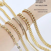Multiple strands of multi-layer gold chain material displayed on a hand for jewelry or bag straps