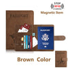 Cartera de cuero PU marrón genuino para pasaporte con diversos documentos de identificación