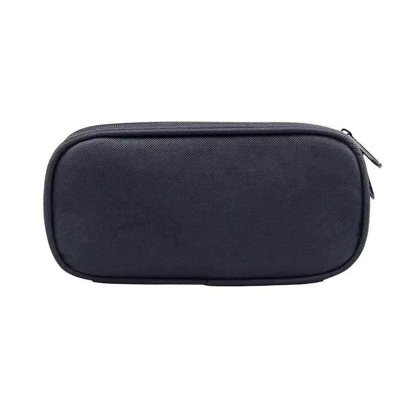 Black fabric backpack for kids, shown from the top view.