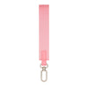 Pink nylon wrist strap keychain with a metal split ring closure