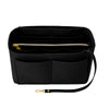 Black felt purse organizer insert with a zippered pocket and a separate storage compartment.