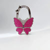 Silver butterfly shaped handbag hook with glitter pink wings